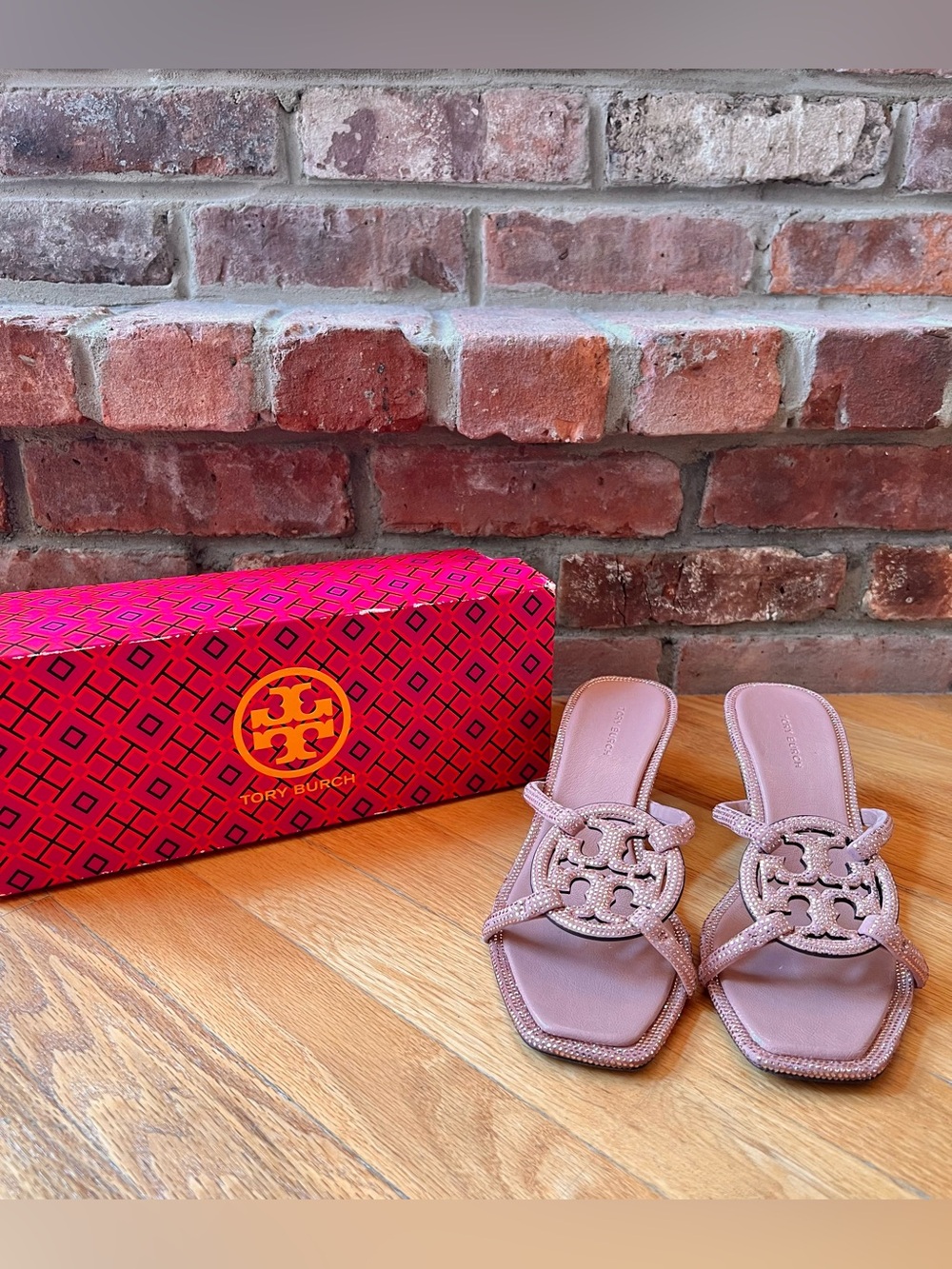Tory Burch Miller Pavé Crystal Embellished Geo Bombé Kitten Low Heel Sandal